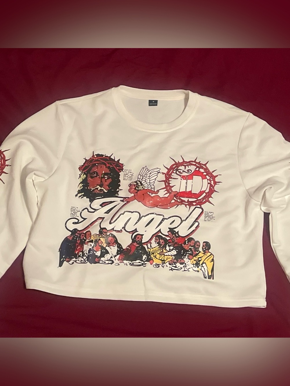 ROMWE White Angel Graphic Crewneck with Red and Black Accents